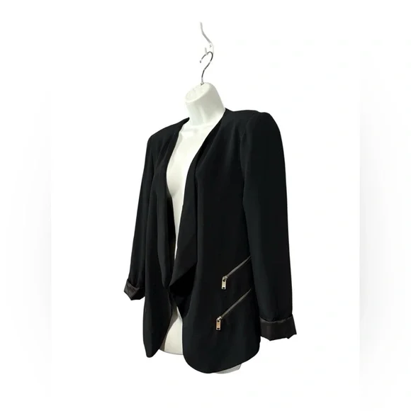 NEW, Zara Woman, Black Open Front Blazer XL Modern Chic Zip Detail Jacket - Picture 7 of 11